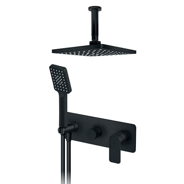 Uzidna baterija za tuš kadu ROSAN S2 BLACK sa plafonskim 210x210mm i ručnim tušem 231607B