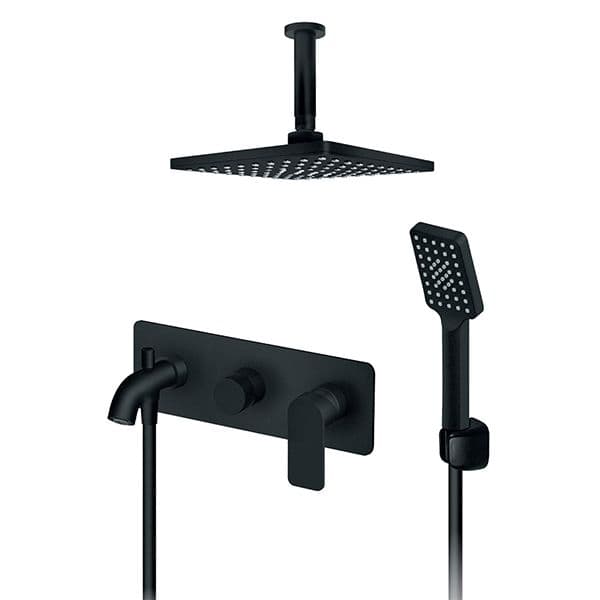 Uzidna baterija za tuš kadu ROSAN S2 BLACK sa izlivom, plafonskim 210x210mm i ručnim tušem 231707B