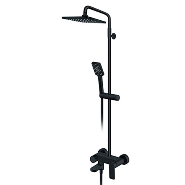 Baterija za tuš kadu ROSAN S2 BLACK sa izlivom i usponskim tušem 210x210mm 237351B