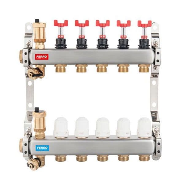 Razdelni set inox sa meračima protoka 1"-2 rupe FERRO