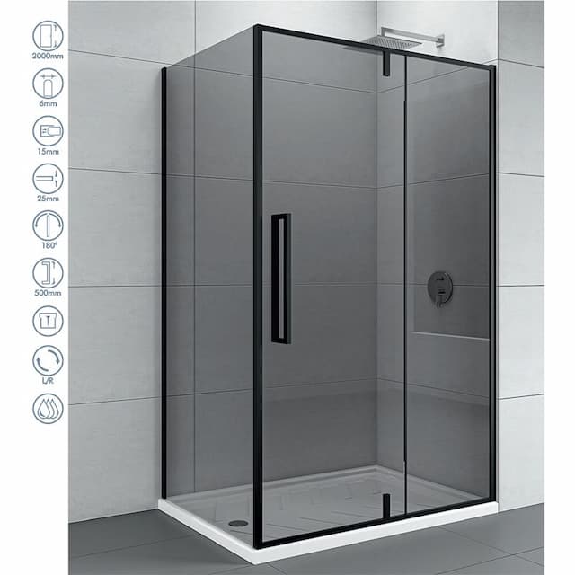 Tuš kabina COPEN ABSOLUT BLACK 1000x800x2000 dark staklo 6mm sa pivot vratima crni mat ram