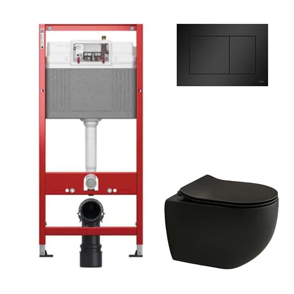 TECE set - Ugradni vodokotlić TECE + hrom sjaj tipka + AXA GLOMP crna mat wc šolja sa soft close daskom