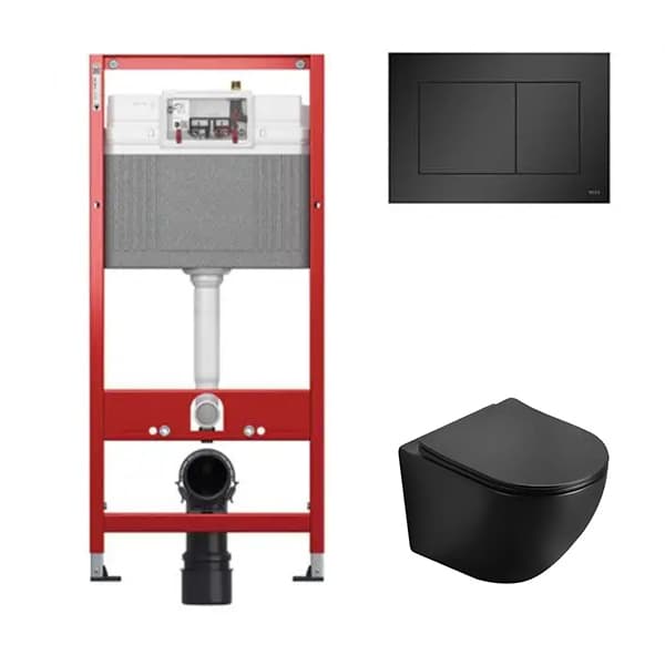 TECE set - Ugradni vodokotlić TECE + Hrom sjaj tipka + PERLA wc šolja crna mat sa slim soft close daskom